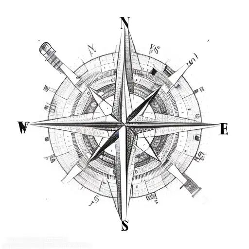 A compass with electronic components pointing towards various tourist landmarks tattoo design idea