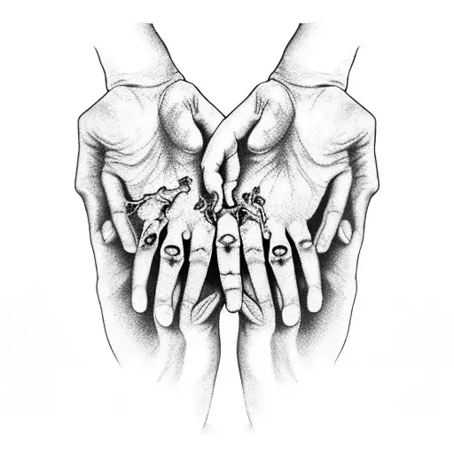 creation of Adam hands touching, but one hand is a skeleton tattoo design idea