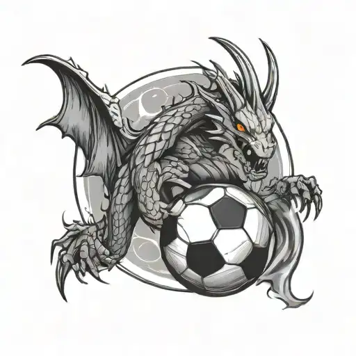 A dragon breathing fire in the shape of soccer balls, with a Halloween moon in the background tattoo design idea