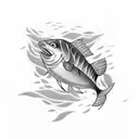 Blue fish with the inscription "DoriTeam" in the style of minecraft tattoo design idea