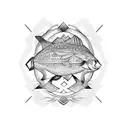 Blue fish with the inscription "DoriTeam" in the style of minecraft tattoo design idea