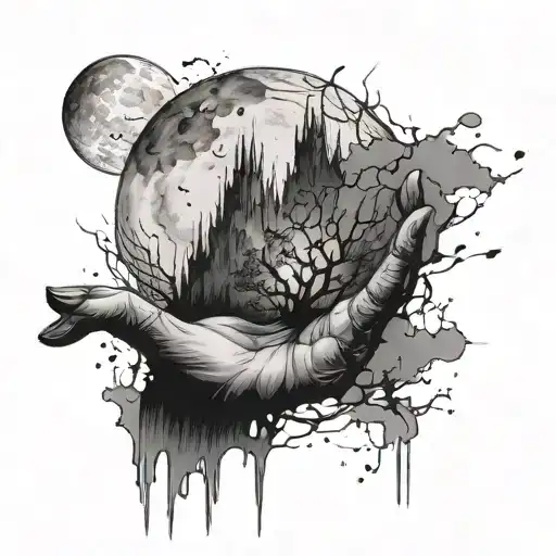 A tattoo for the hand. It should be noble and dark at the same time. A fading moon with many blacked areas around it  tattoo design idea