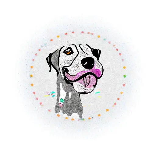 plastic bag with a smiling dog face witch is english pointer  tattoo design idea