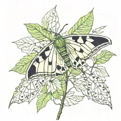 lunar moth around ivy leaves intertwined tattoo design idea