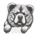 A whimsical design featuring a chow chow discovering hidden treasures with a magnamalo tattoo design idea
