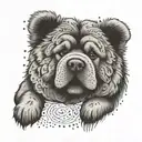 A whimsical design featuring a chow chow discovering hidden treasures with a magnamalo tattoo design idea