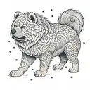 A whimsical design featuring a chow chow discovering hidden treasures with a magnamalo tattoo design idea