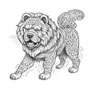 A whimsical design featuring a chow chow discovering hidden treasures with a magnamalo tattoo design idea