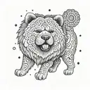 A whimsical design featuring a chow chow discovering hidden treasures with a magnamalo tattoo design idea