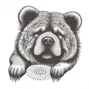 A whimsical design featuring a chow chow discovering hidden treasures with a magnamalo tattoo design idea