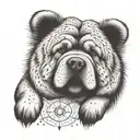A whimsical design featuring a chow chow discovering hidden treasures with a magnamalo tattoo design idea