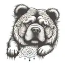A whimsical design featuring a chow chow discovering hidden treasures with a magnamalo tattoo design idea