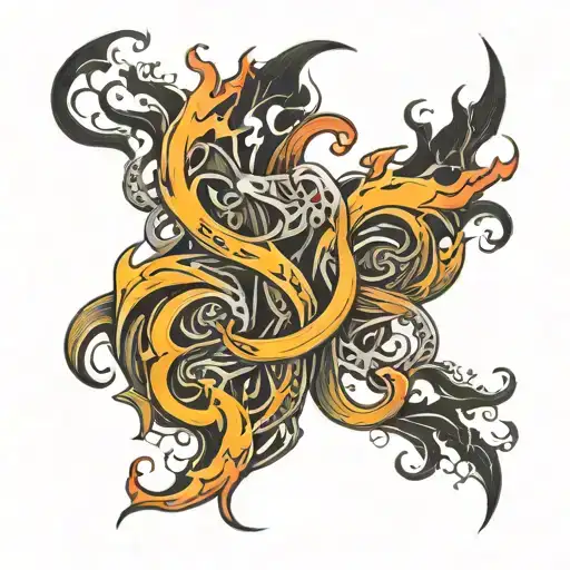 flames wrapped round 34 intertwined with joy written tattoo design idea
