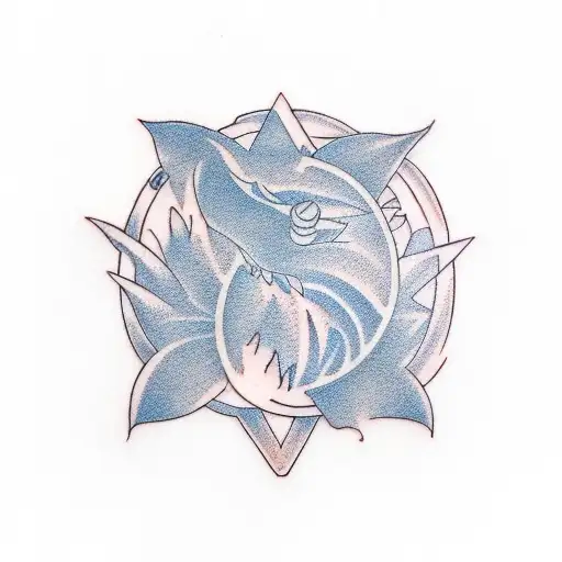 mano shaka, olas, palmeras, sol tattoo design idea