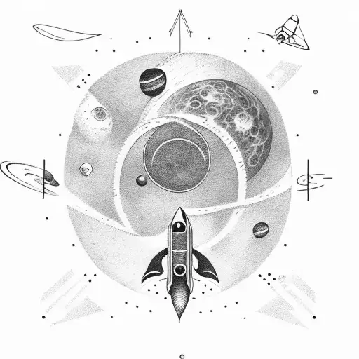 rocket with a background of space and include some equations tattoo design idea
