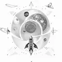 rocket with a background of space and include some equations tattoo design idea
