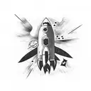 rocket with a background of space and include some equations tattoo design idea