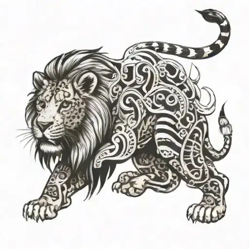 a tattoo symbolizing strength, beating the odds, humbleness, fighting greed and king of the jungle  tattoo design idea