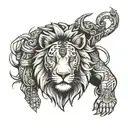 a tattoo symbolizing strength, beating the odds, humbleness, fighting greed and king of the jungle  tattoo design idea