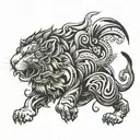 a tattoo symbolizing strength, beating the odds, humbleness, fighting greed and king of the jungle  tattoo design idea