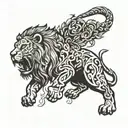 a tattoo symbolizing strength, beating the odds, humbleness, fighting greed and king of the jungle  tattoo design idea