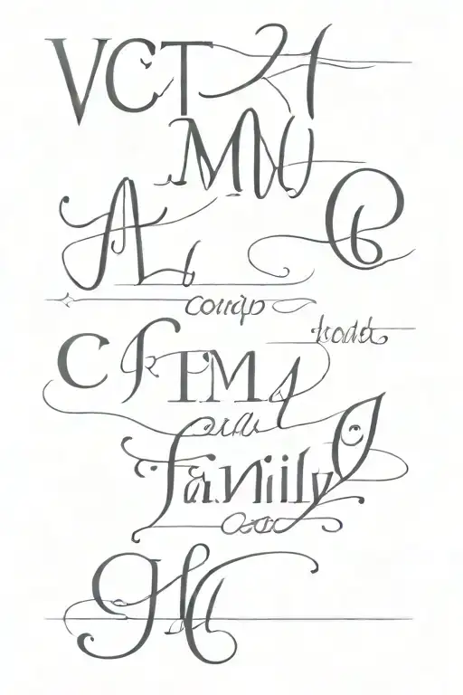 Family letters V C M P L L D N letter tattoo design idea