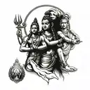 lord shiva family on forehand with mount kailash on top tattoo design idea