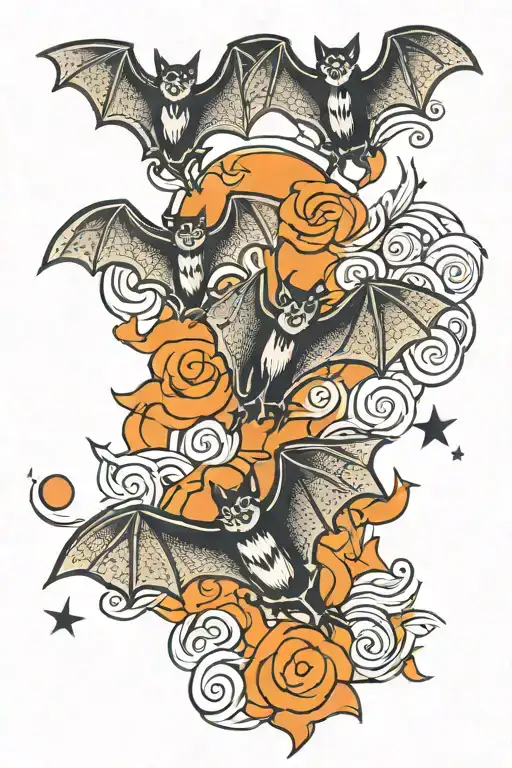 bats flying tattoo design idea