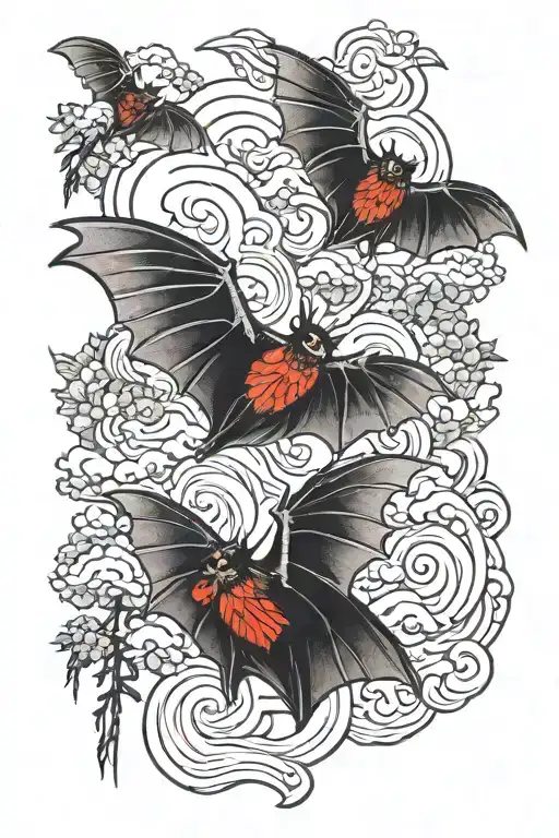 bats flying tattoo design idea