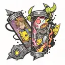 Borderlands, fallout, final space, haunter Pokemon theme forearm sleeve tattoo design idea