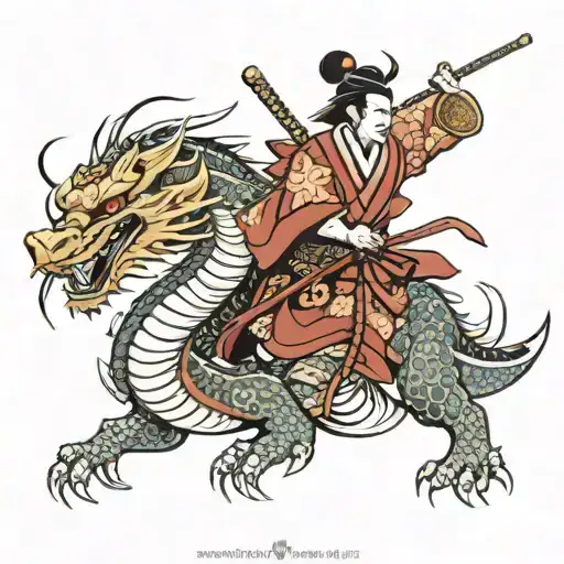 samurai and dragon tattoo design idea