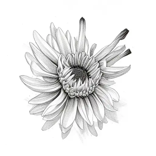 Bouquet of flower with chrysanthemum daffodil and aster tattoo design idea