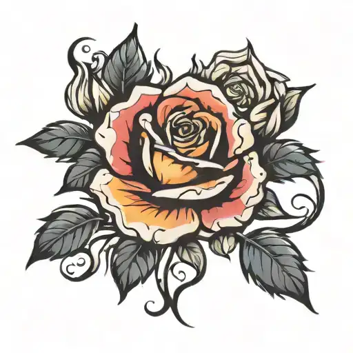 fire and rose tattoo design idea