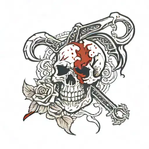 fire and rose scorpion skull knife blood tattoo design idea