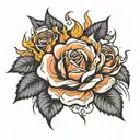 fire and rose tattoo design idea