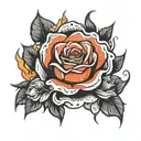 fire and rose tattoo design idea