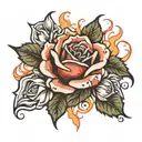 fire and rose tattoo design idea