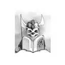 A realistic Viking warrior reading a book, with a skull resting on his shoulder tattoo design idea