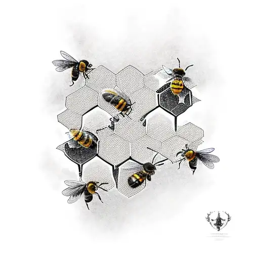 honeycomb with bees tattoo design idea