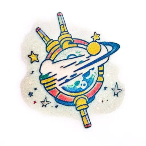 space Lego minifigure with space background tattoo design idea