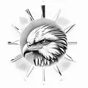 half eagle face half clock tattoo design idea