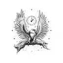 half eagle face half clock tattoo design idea
