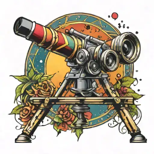 telescope looking into the universe, rastafari colours tattoo design idea