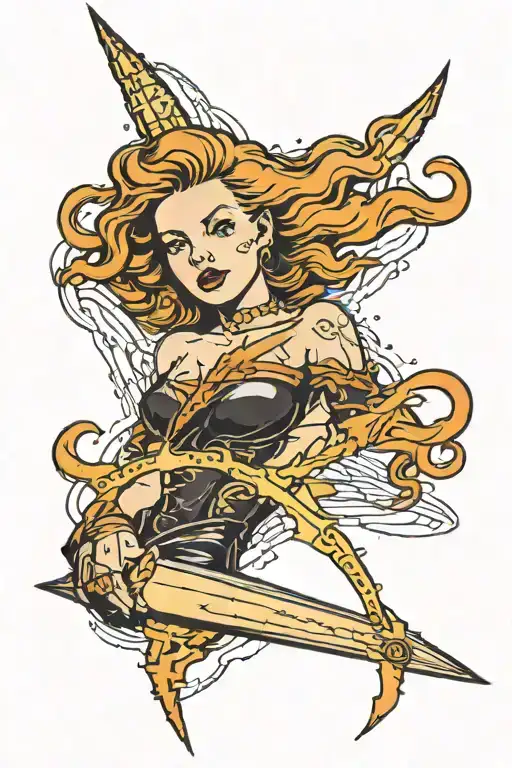 Lightning with a woman in black background tattoo design idea