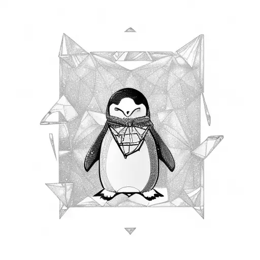 Penguin braking out of ice in a rhombus shape tattoo design idea