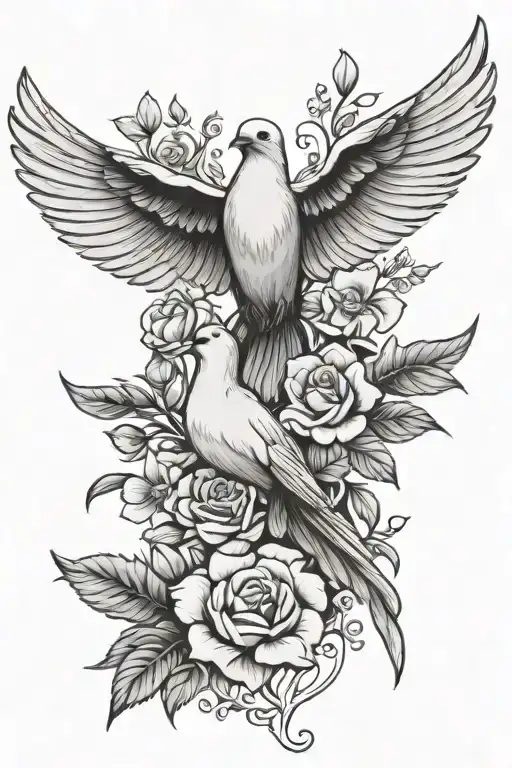 floral, dove, cross tattoo design idea