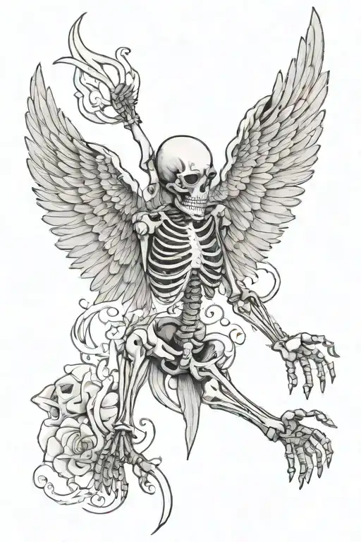 WINGS  WINGS WITH SKELETON HANDS AND WALK PAST tattoo design idea