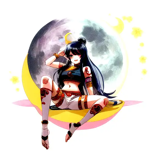 Moon tattoo with manju as hindi name tattoo design idea