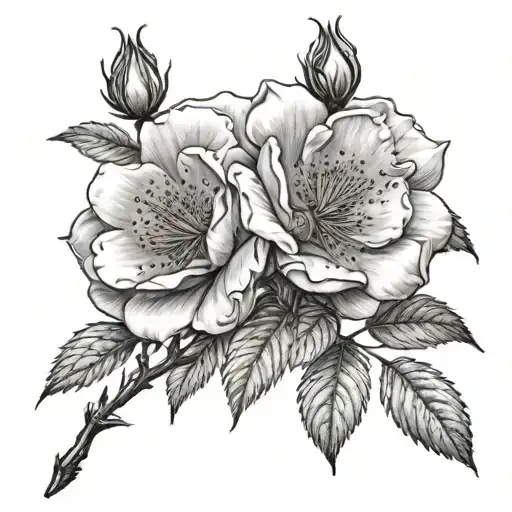 wild rose two open flowers two buds  tattoo design idea