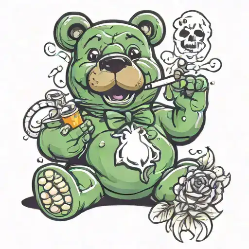Gummy bear smoking weed joint tattoo design idea